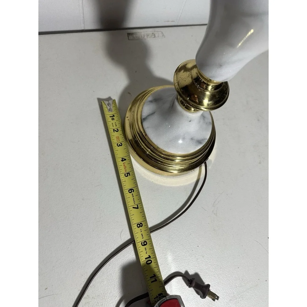 Vintage White Marble Brass Table Lamp MCM Hollywood Regency 22